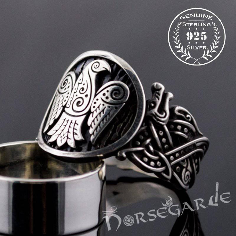 Handcrafted Eagle Jellinge Style Ring - Sterling Silver - Norsegarde