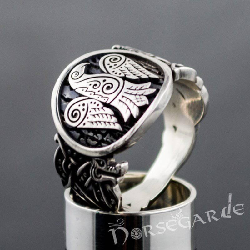 Handcrafted Eagle Jellinge Style Ring - Sterling Silver - Norsegarde