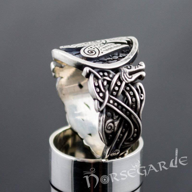 Handcrafted Eagle Jellinge Style Ring - Sterling Silver - Norsegarde