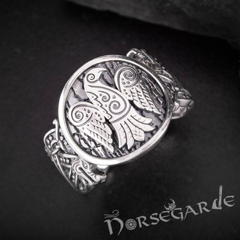 Handcrafted Eagle Jellinge Style Ring - Sterling Silver - Norsegarde