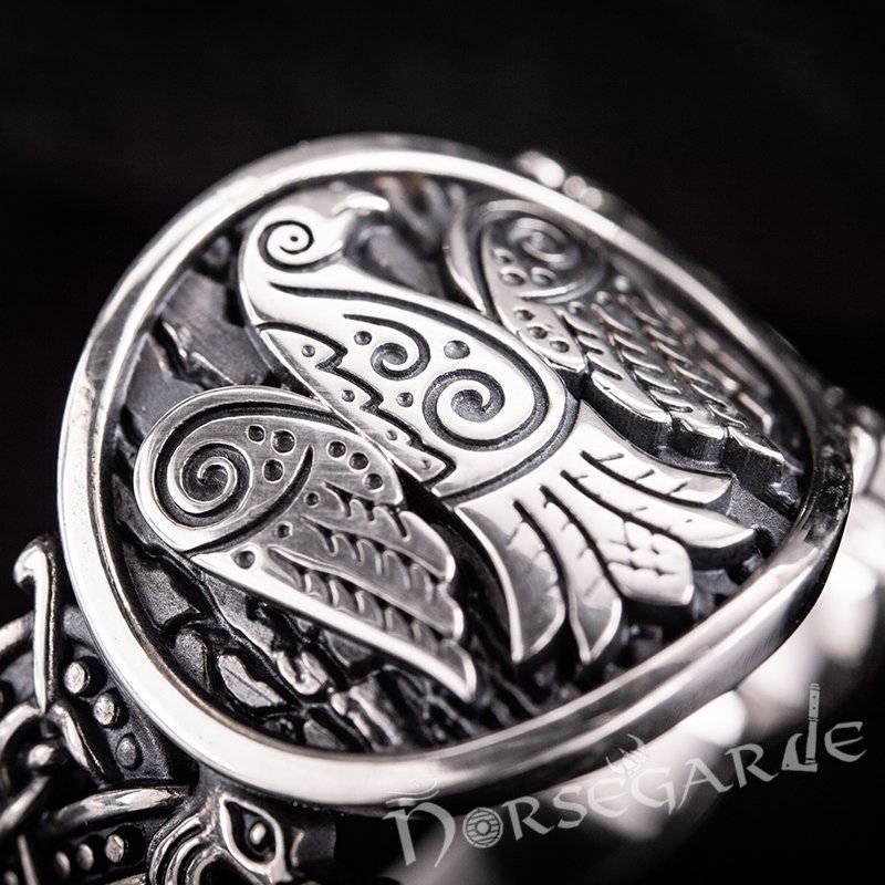 Handcrafted Eagle Jellinge Style Ring - Sterling Silver - Norsegarde