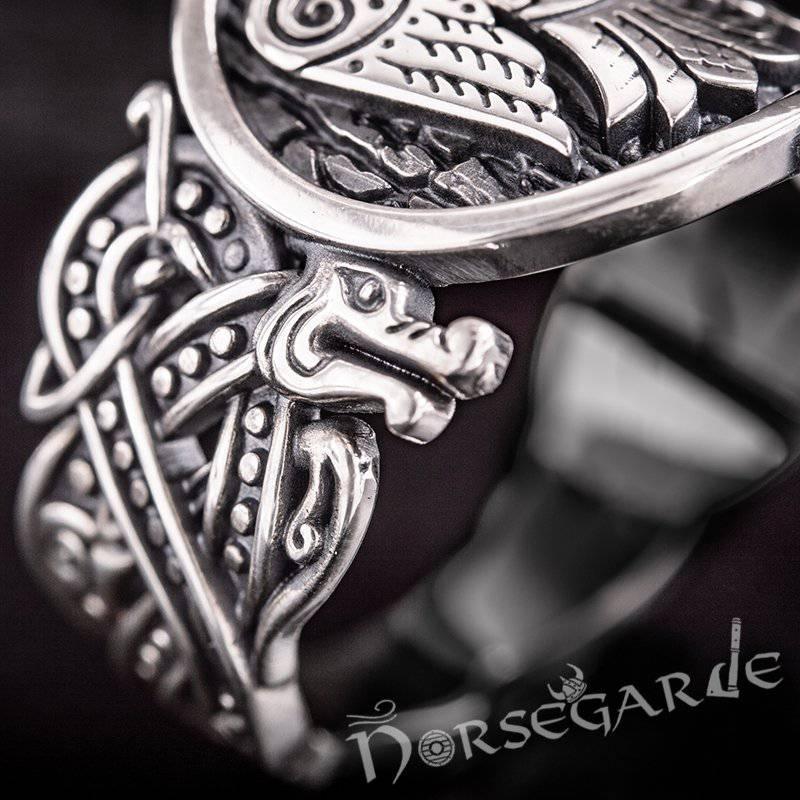 Handcrafted Eagle Jellinge Style Ring - Sterling Silver - Norsegarde