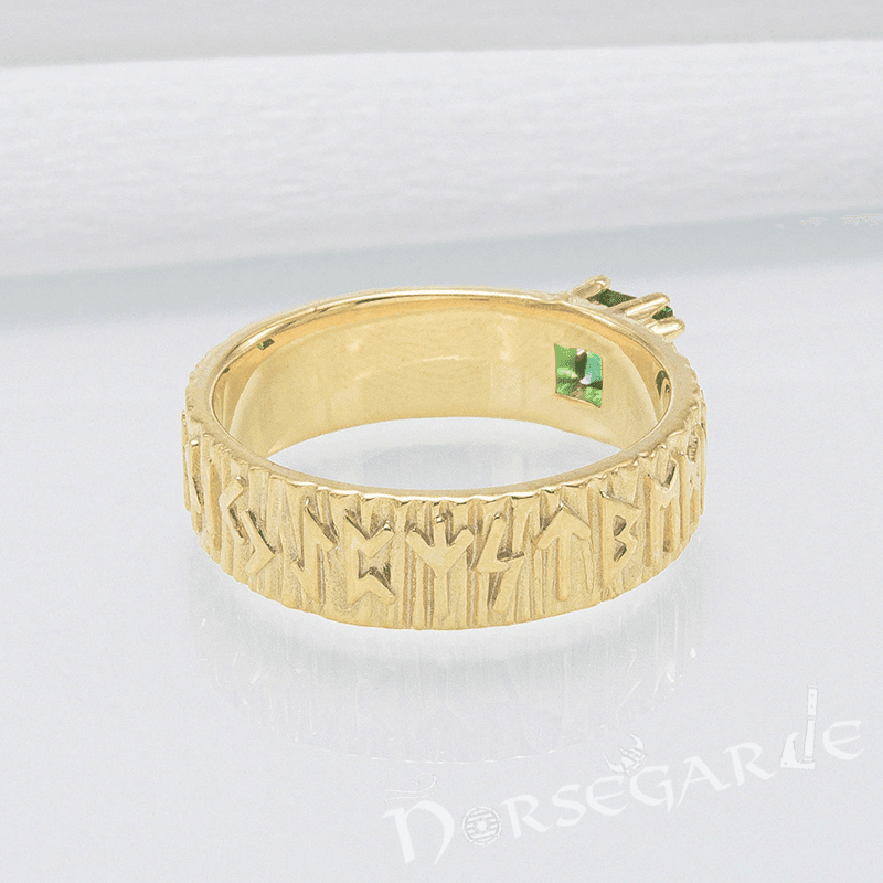 Handcrafted Elder Futhark Band - Gold with Emerald - Norsegarde