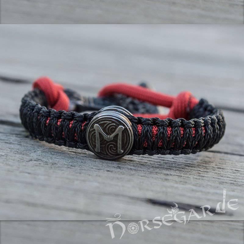 Handcrafted Embers Paracord Bracelet with Axe Head and Rune - Ruthenium Plated Sterling Silver - Norsegarde