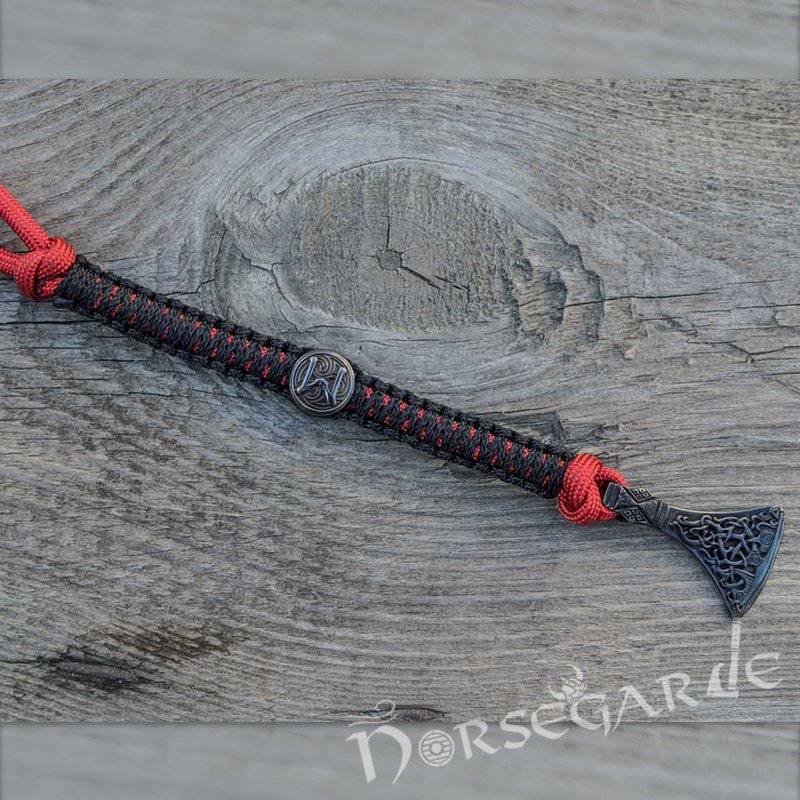 Handcrafted Embers Paracord Bracelet with Axe Head and Rune - Ruthenium Plated Sterling Silver - Norsegarde