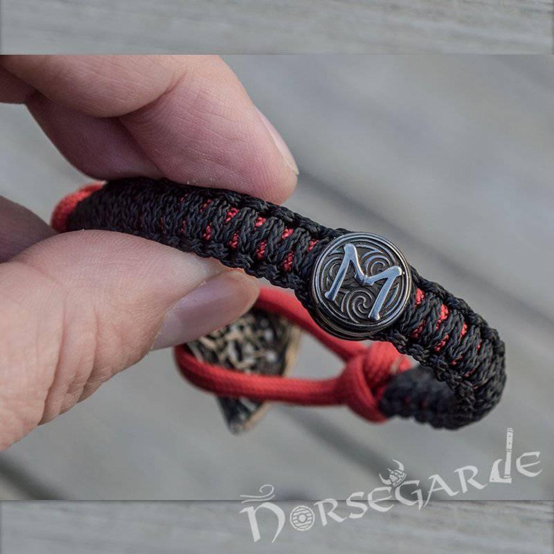 Handcrafted Embers Paracord Bracelet with Axe Head and Rune - Ruthenium Plated Sterling Silver - Norsegarde