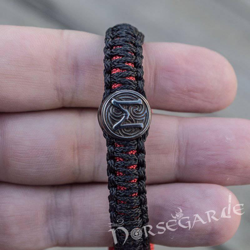 Handcrafted Embers Paracord Bracelet with Axe Head and Rune - Ruthenium Plated Sterling Silver - Norsegarde