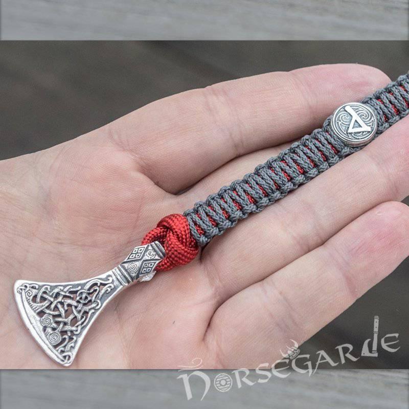 Handcrafted Embers Paracord Bracelet with Axe Head and Rune - Sterling Silver - Norsegarde