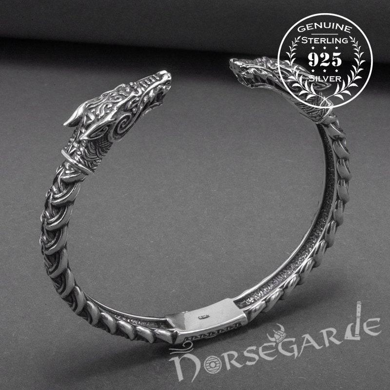 Handcrafted Fenrir Wolf Torc Bracelet - Sterling Silver - Norsegarde
