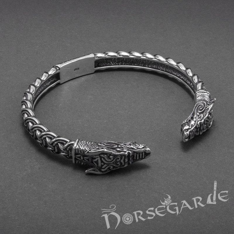 Handcrafted Fenrir Wolf Torc Bracelet - Sterling Silver - Norsegarde