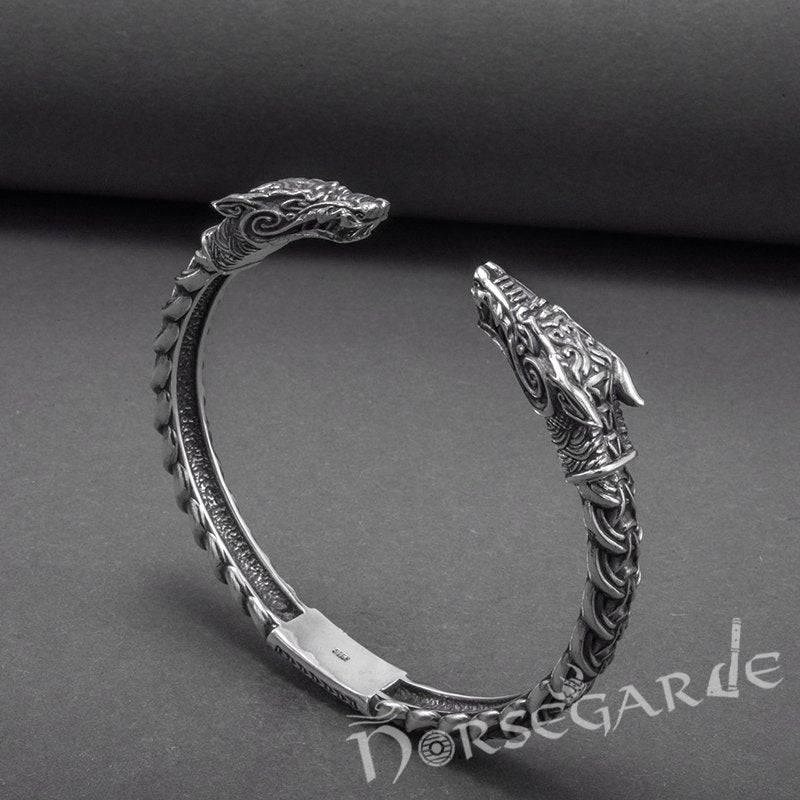Handcrafted Fenrir Wolf Torc Bracelet - Sterling Silver - Norsegarde