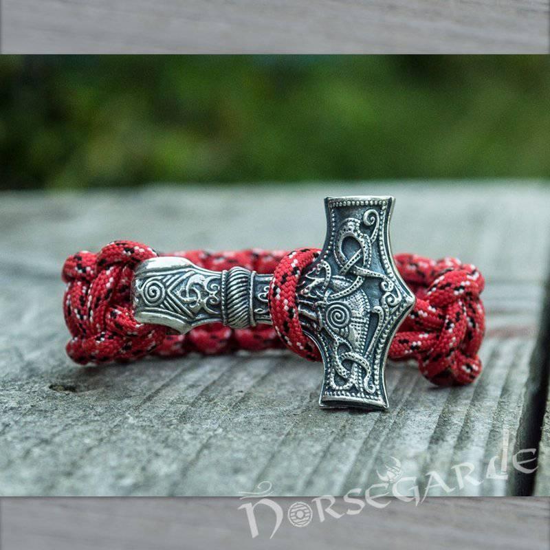 Handcrafted Flare Paracord Bracelet with Large Mjölnir - Sterling Silver - Norsegarde