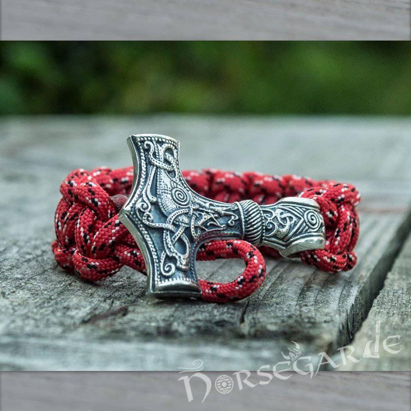 Handcrafted Flare Paracord Bracelet with Large Mjölnir - Sterling Silver - Norsegarde