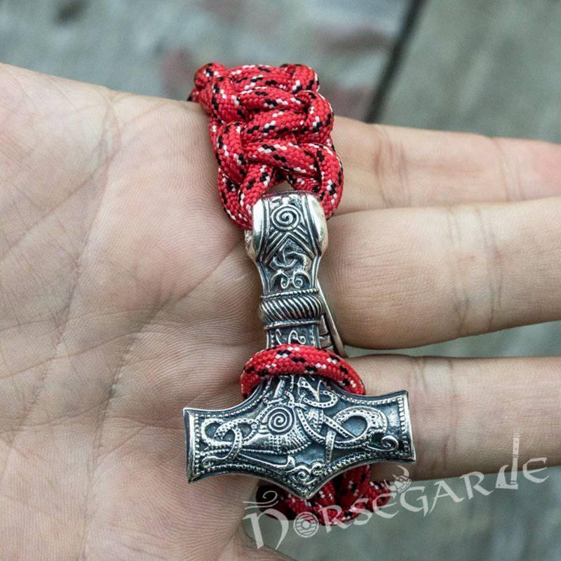 Handcrafted Flare Paracord Bracelet with Large Mjölnir - Sterling Silver - Norsegarde