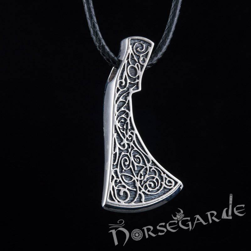 Handcrafted Flora Ornament Perun's Axe Pendant - Sterling Silver - Norsegarde