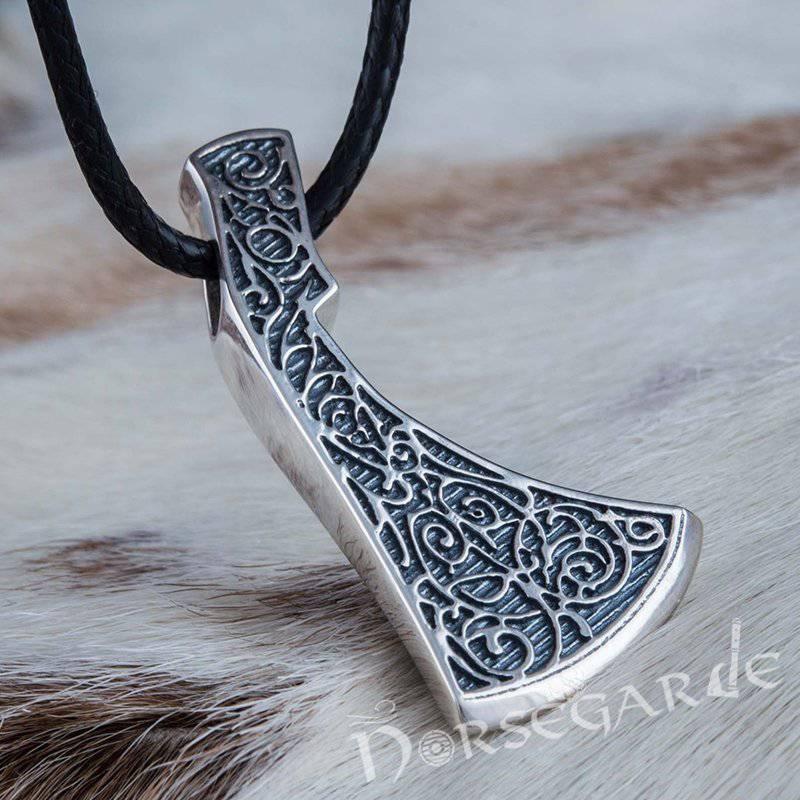 Handcrafted Flora Ornament Perun's Axe Pendant - Sterling Silver - Norsegarde