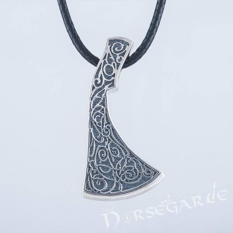 Handcrafted Flora Ornament Perun's Axe Pendant - Sterling Silver - Norsegarde