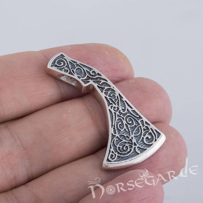 Handcrafted Flora Ornament Perun's Axe Pendant - Sterling Silver - Norsegarde
