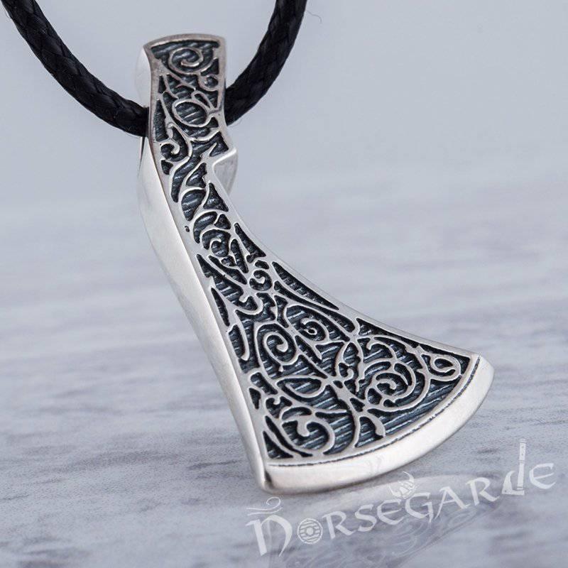 Handcrafted Flora Ornament Perun's Axe Pendant - Sterling Silver - Norsegarde