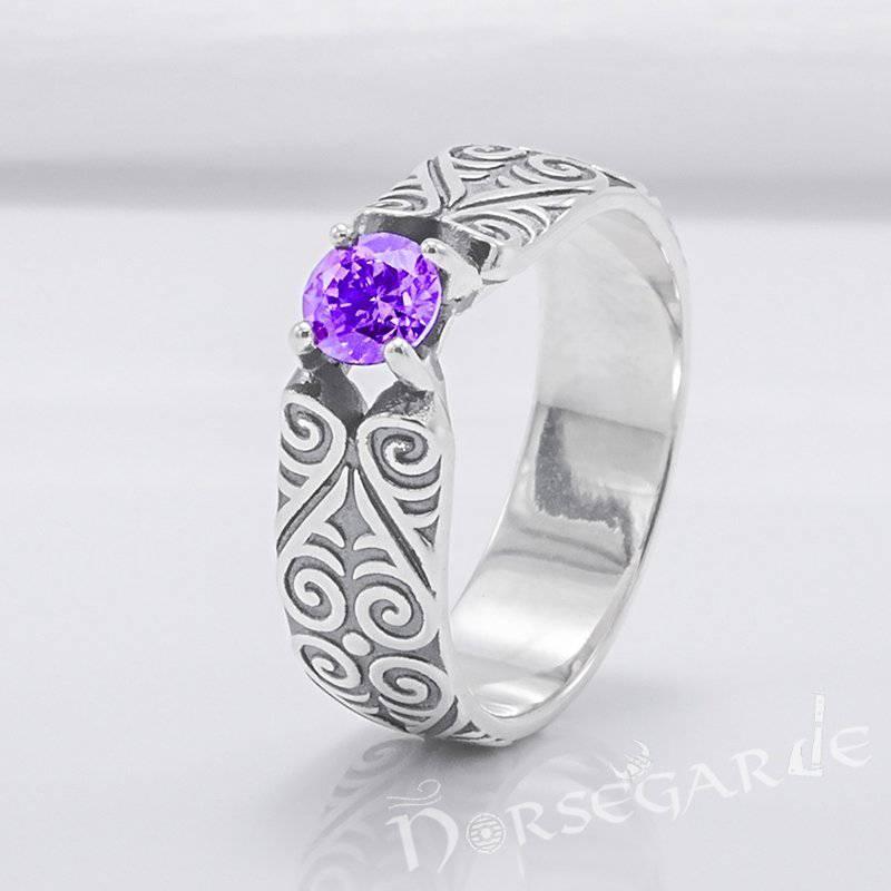 Handcrafted Floral Pattern Band with Gem - Sterling Silver - Norsegarde