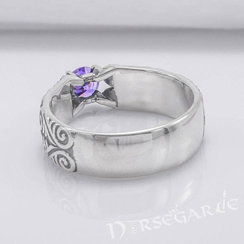 Handcrafted Floral Pattern Band with Gem - Sterling Silver - Norsegarde