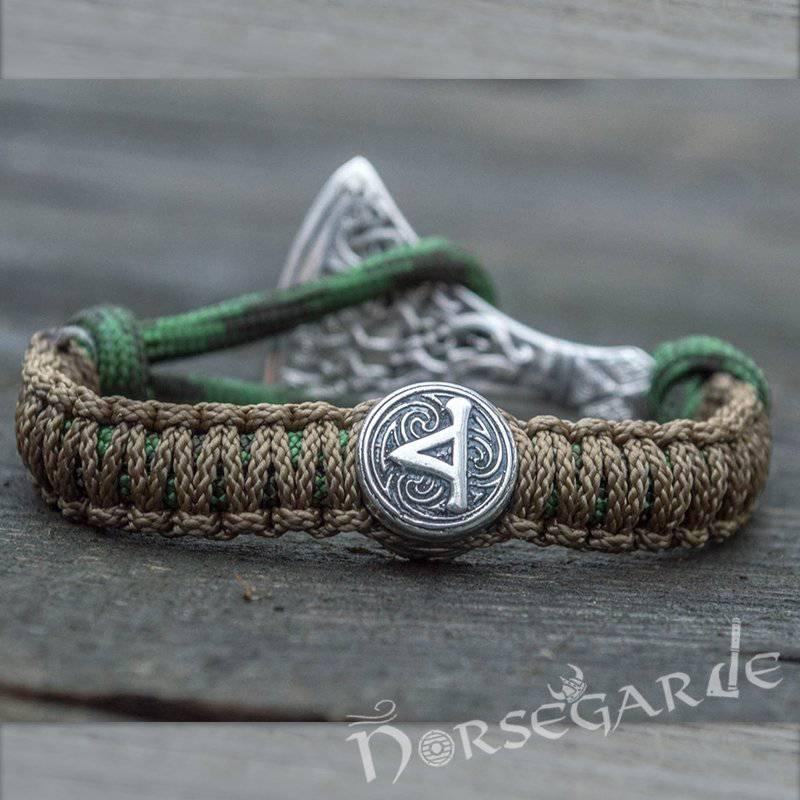 Handcrafted Forest Paracord Bracelet with Axe Head and Rune - Sterling Silver - Norsegarde