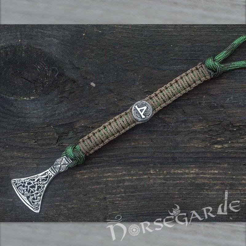 Handcrafted Forest Paracord Bracelet with Axe Head and Rune - Sterling Silver - Norsegarde