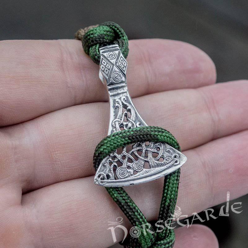 Handcrafted Forest Paracord Bracelet with Axe Head and Rune - Sterling Silver - Norsegarde