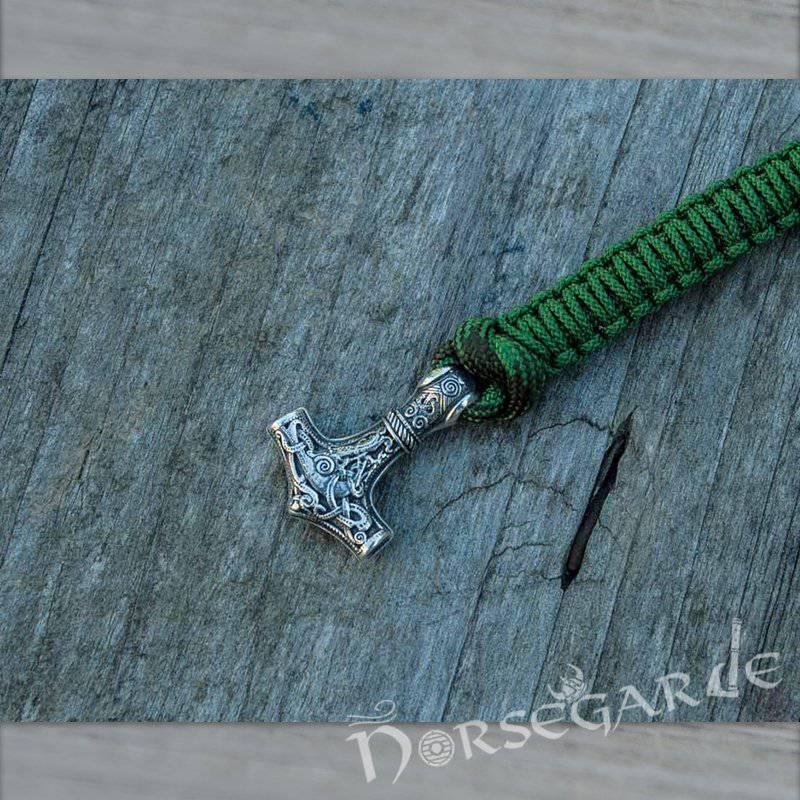 Handcrafted Forest Paracord Bracelet with Mjölnir - Sterling Silver - Norsegarde