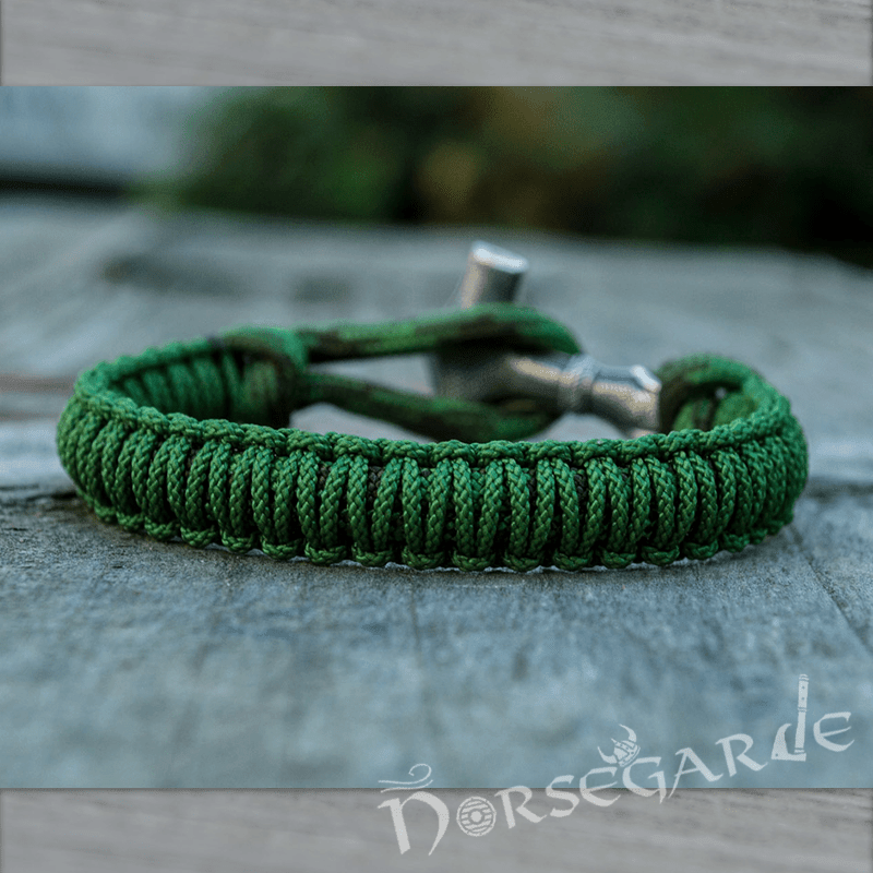 Handcrafted Forest Paracord Bracelet with Mjölnir - Sterling Silver - Norsegarde