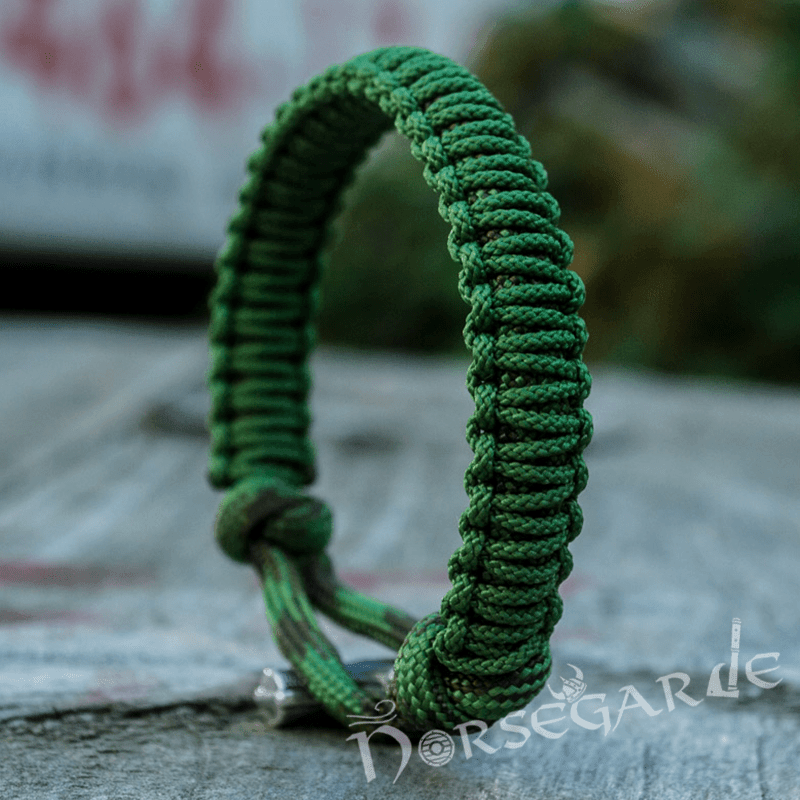 Handcrafted Forest Paracord Bracelet with Mjölnir - Sterling Silver - Norsegarde