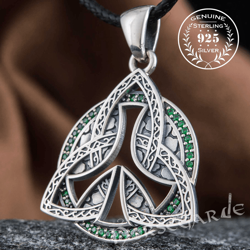 Handcrafted Gemmed Algiz Triquetra Pendant - Sterling Silver - Norsegarde