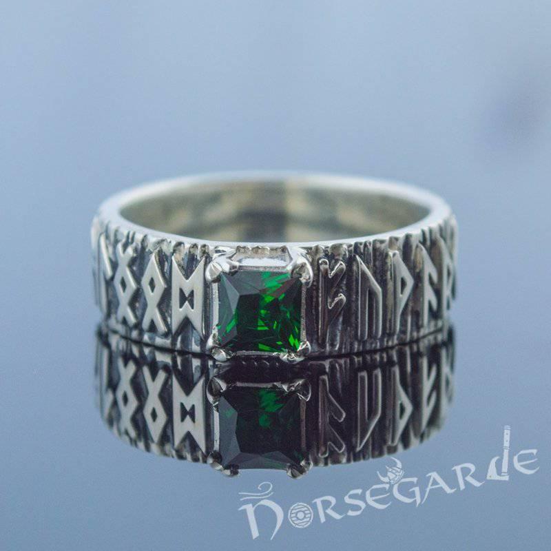 Handcrafted Gemmed Elder Futhark Band - Sterling Silver - Norsegarde