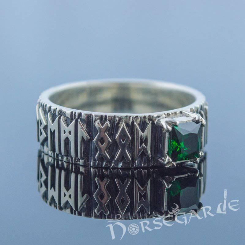 Handcrafted Gemmed Elder Futhark Band - Sterling Silver - Norsegarde