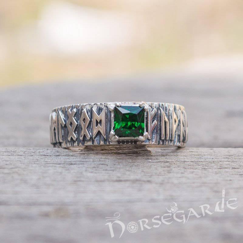 Handcrafted Gemmed Elder Futhark Band - Sterling Silver - Norsegarde