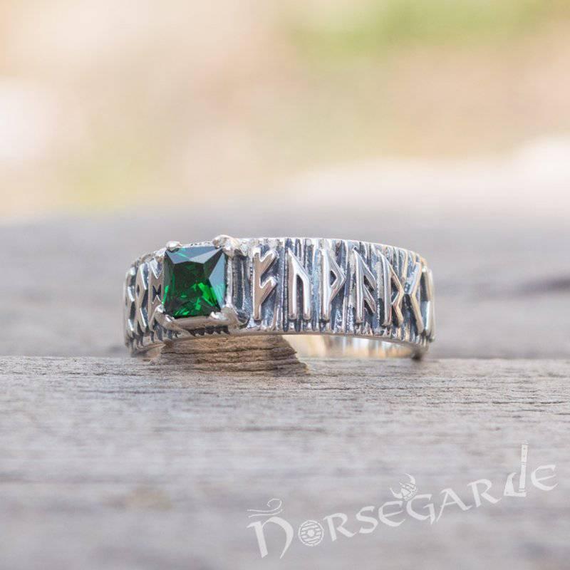 Handcrafted Gemmed Elder Futhark Band - Sterling Silver - Norsegarde