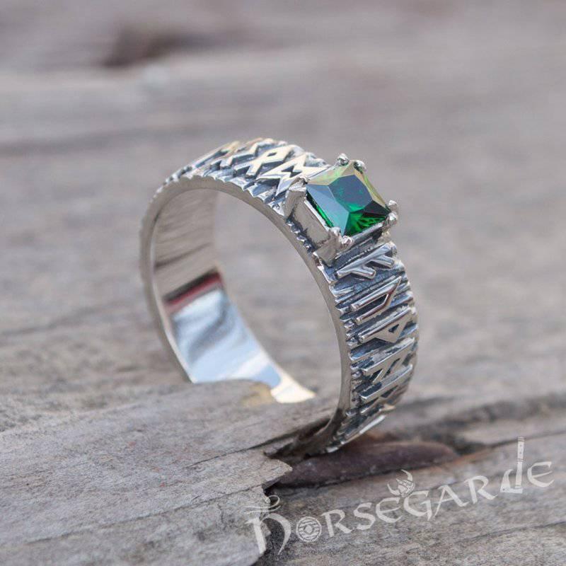 Handcrafted Gemmed Elder Futhark Band - Sterling Silver - Norsegarde