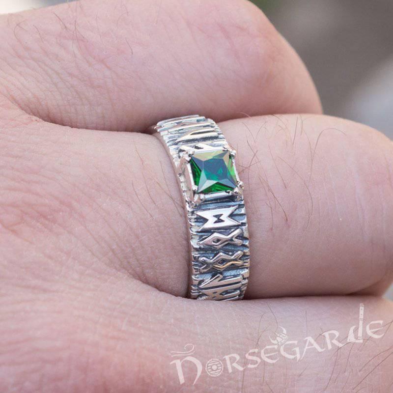 Handcrafted Gemmed Elder Futhark Band - Sterling Silver - Norsegarde