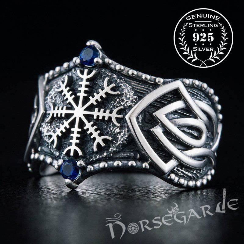 Handcrafted Gemmed Helm of Awe Celtic Ring - Sterling Silver - Norsegarde