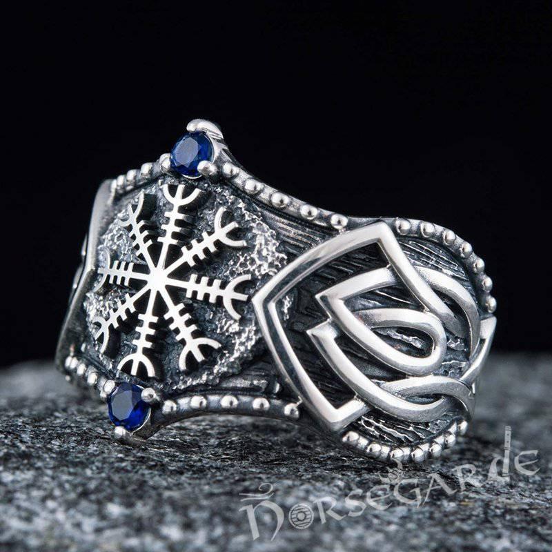 Handcrafted Gemmed Helm of Awe Celtic Ring - Sterling Silver - Norsegarde