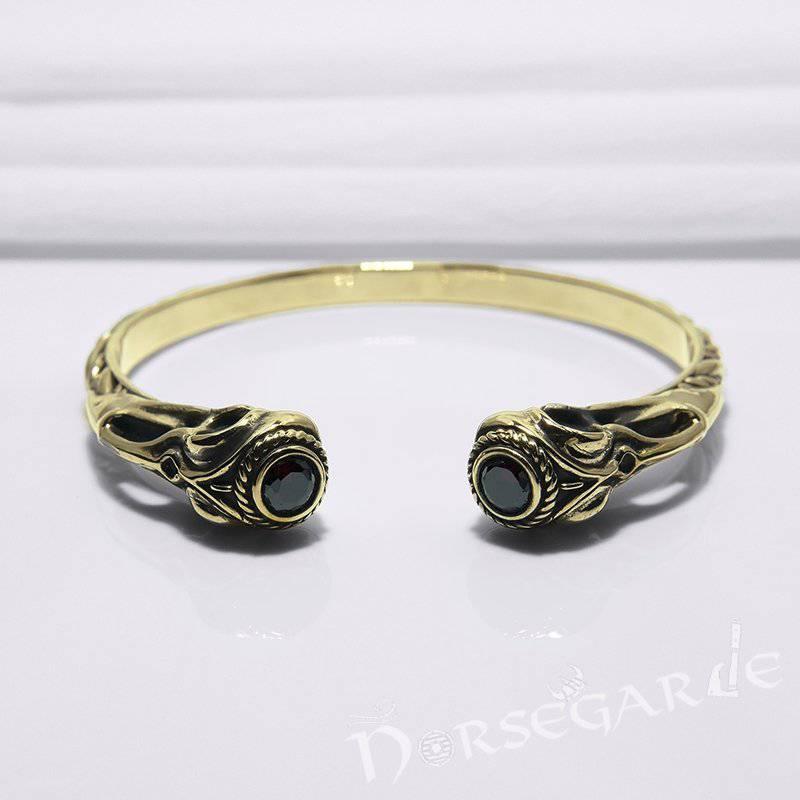 Handcrafted Gemmed Raven Skull Torc Bracelet - Bronze - Norsegarde