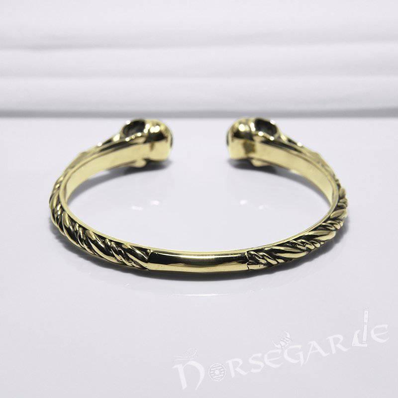 Handcrafted Gemmed Raven Skull Torc Bracelet - Bronze - Norsegarde