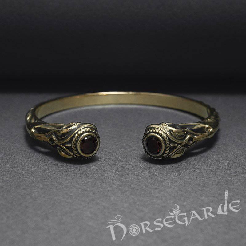 Handcrafted Gemmed Raven Skull Torc Bracelet - Bronze - Norsegarde