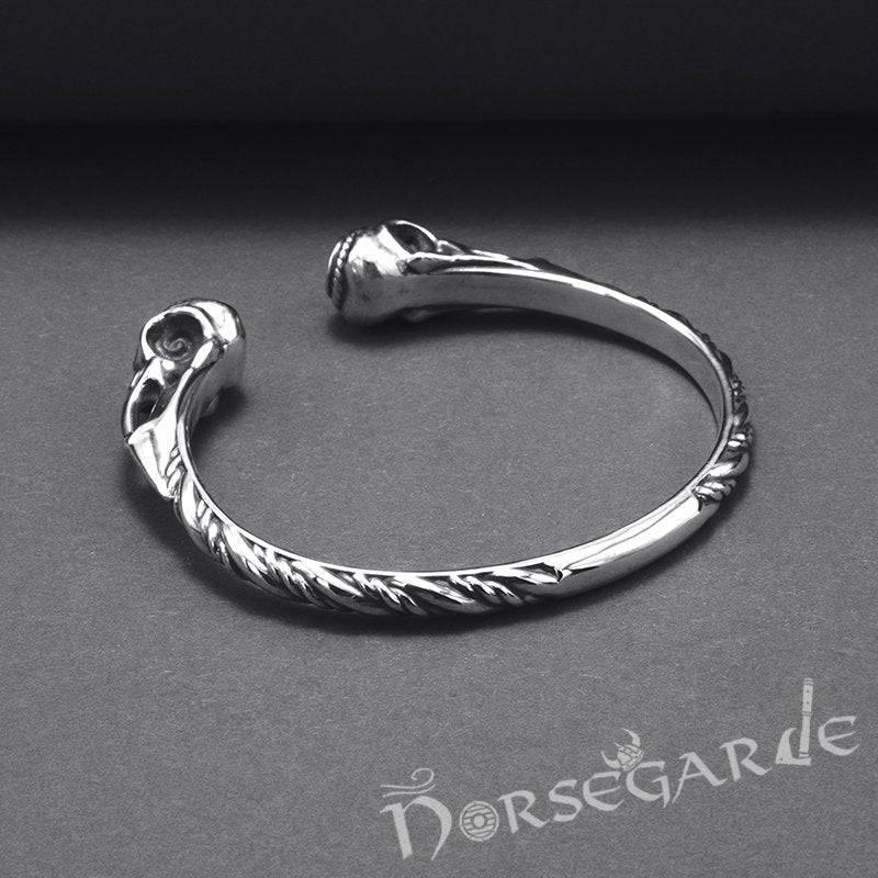 Handcrafted Gemmed Raven Skull Torc Bracelet - Sterling Silver - Norsegarde