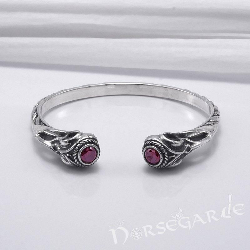 Handcrafted Gemmed Raven Skull Torc Bracelet - Sterling Silver - Norsegarde