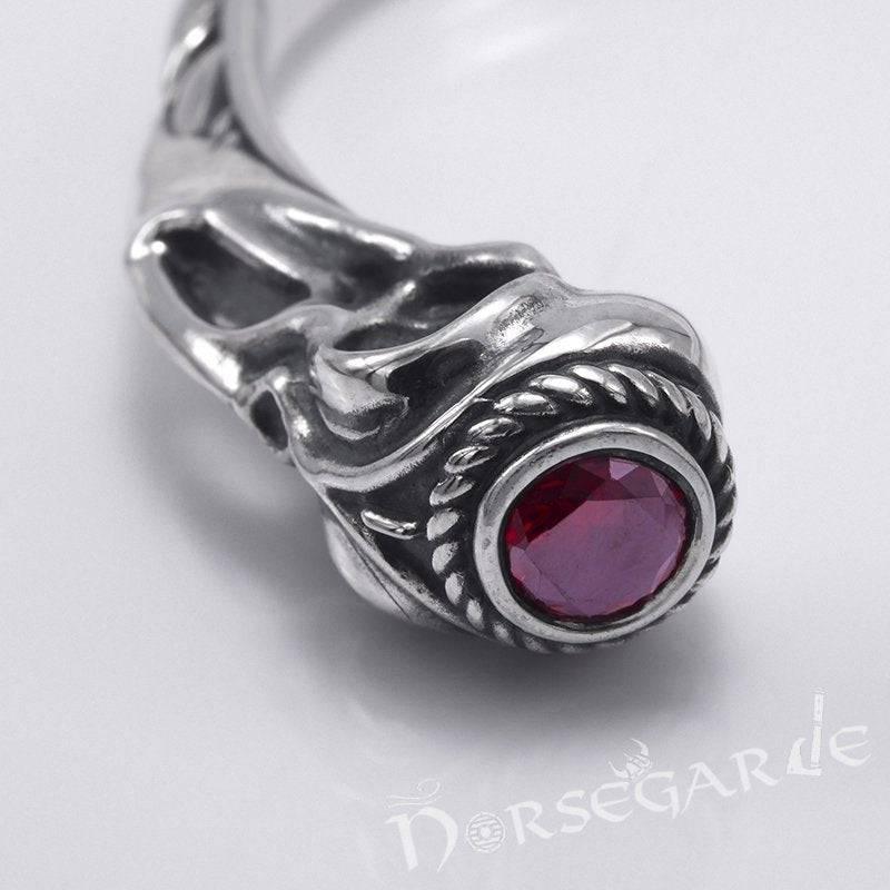 Handcrafted Gemmed Raven Skull Torc Bracelet - Sterling Silver - Norsegarde