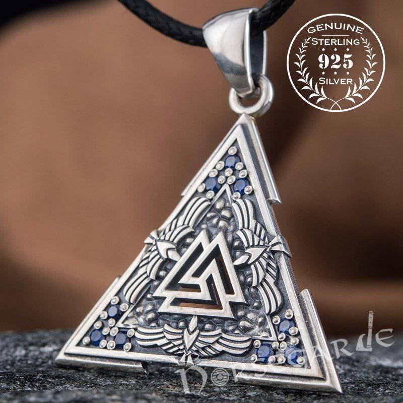 Handcrafted Gemmed Raven Valknut Pendant - Sterling Silver - Norsegarde