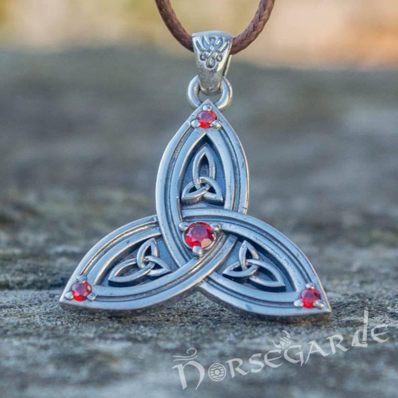 Handcrafted Gemmed Triquetra Pendant - Sterling Silver - Norsegarde