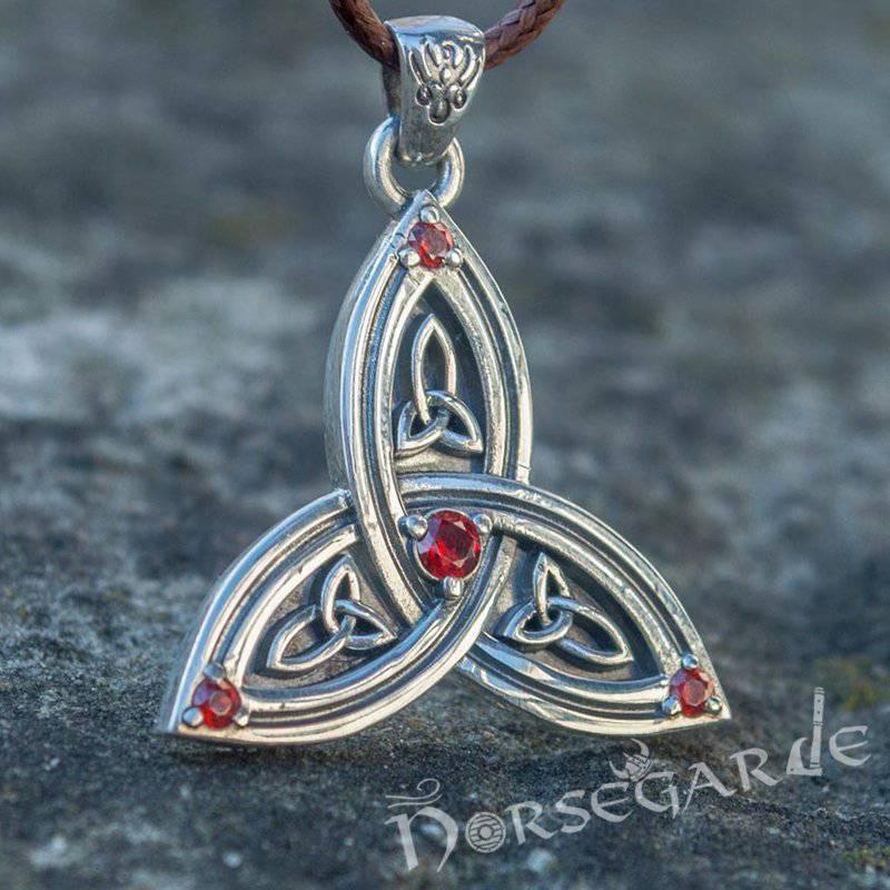Handcrafted Gemmed Triquetra Pendant - Sterling Silver - Norsegarde