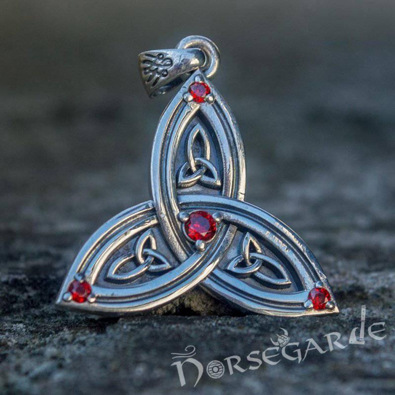 Handcrafted Gemmed Triquetra Pendant - Sterling Silver - Norsegarde